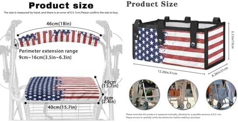 LedBack American Flag Walker Seat Backrest Covers Rollator Walker Replacement Storage Bag for Rollator Seat & Roller Bar Covers