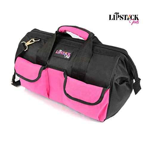 18-Inch Multi-Purpose Zip-Top Pink Storage Wide Mouth Tool Bag Organizer. Great for Home Improvement/Contractors Tools. Heavy Duty Storage Pockets and Shoulder Strap.