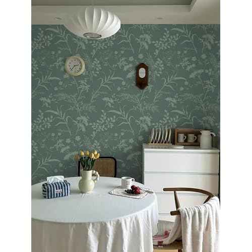 Heroad Sage Green Peel and Stick Wallpaper Boho Floral Contact Paper for Cabinets Waterproof Leaf Removable Wallpaper Self Adhesive Decorative Wall Paper for Bedroom Bathroom Walls 17.3''x78.7''