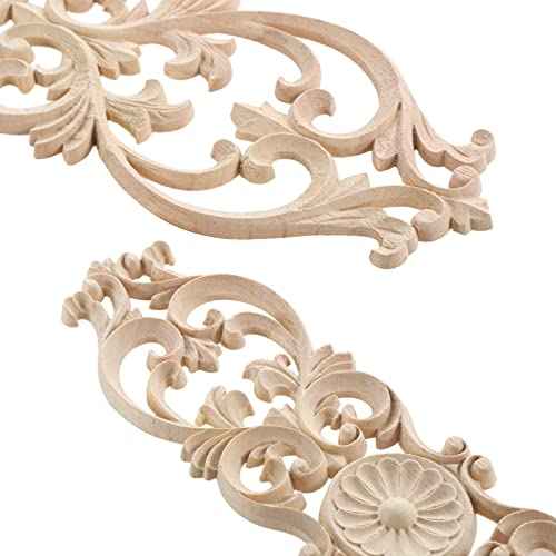 MUXSAM Wood Onlays Appliques, Long Wooden Carved Overlays Furniture Center Carvings Decals for Cabinet Closet Door Wall Dresser DIY Crafts Project(1-Pack, 40x9cm/15.8"x3.6")