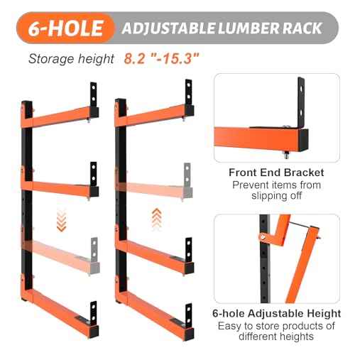 27" Lengthened Lumber Storage Rack Wall Mount, 6-Hole Adjustable Wood Organizer Folding Lumber Storage Metal Rack Outdoor Indoor (2 Pack)