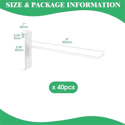 40Pcs 8" Gridwall Display Hooks Assortment Set, White Metal Grid Wall Panel Hanging Display Hook for Garage Shop Retail Storage, Wire Diameter 5mm/ 0.2¡±