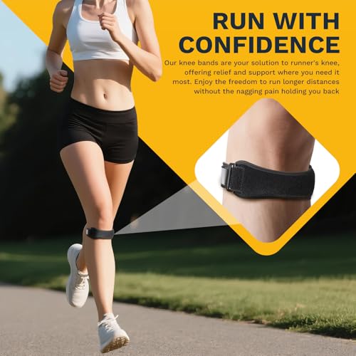 Patellar Tendon Support Strap, Adjustable Knee Support Strap Patella Band for Tendonitis, Sports, Workouts & Daily Knee Pain Relief for Men Women, Standard Fit (Fits Most) M/L, 2 Pack