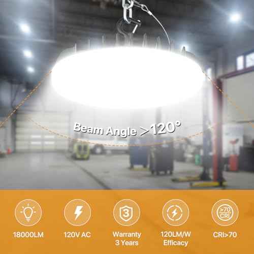 LED Shop Lights 150W - 18000LM UFO LED High Bay Light with 3 CCT Adjustable, 10%-100% Dimmable Remote Control IP65 Waterproof Garage Lighting for Workshop Warehouse Gym Basement
