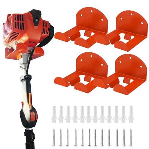 4 Pack Garage Organizer Trimmer Rack, Weed Eater Hanger for Garage Wall, Heavy Duty Power Tool Holder for Grass Trimmer, Weed Wacker, Hedge Trimmer, Garden Tools