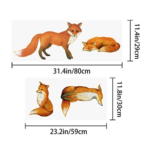 PLIGREAT 4 Pcs Lifelike Red Foxes Wall Stickers, Removable Vinyl Peel and Stick Wall Decals for Nursery Bedroom Playroom Living Room Home Indoor DIY Wall Art Decor TV Background Wall Decoration