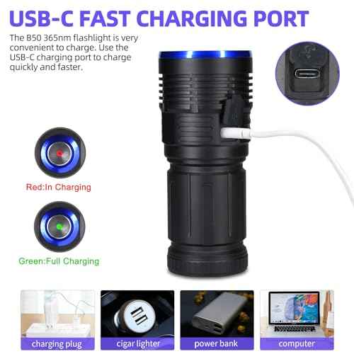 DARKBEAM UV Flashlight 365nm Blacklight LED Ultraviolet Black Light, Rechargeable USB -C Powerful 50W Woods lamp - Dog Urine Detector, Rock Hounding, Resin Curing