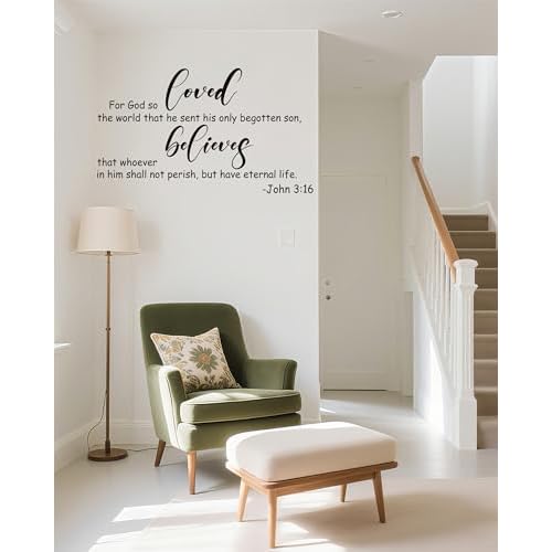 John 3:16 Wall Sticker,for God so Loved The World -Bible Verse Prayer Christian Religious Scripture Quotes Wall Decal Vinyl DIY Removable for Livingroom Home Office
