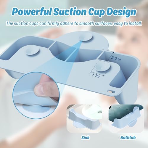 Silicone Portable Hair Wash Station for Kids, Hair Washing Basin with Rinse Cup for Children, Toddlers and Teens on Bathtub or Sink, Tear-Free Shampoo Bowl for Children (Blue)