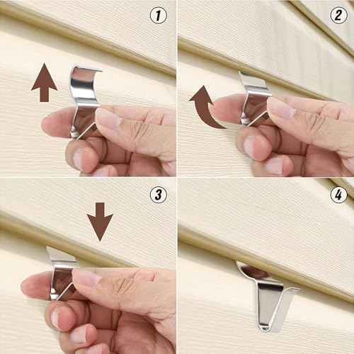 30 Pack Durable Vinyl Siding Hooks, Easy Install No-Nail Stainless Steel Hangers, No Hole Siding Hanging Hanger for Home and Garden Use