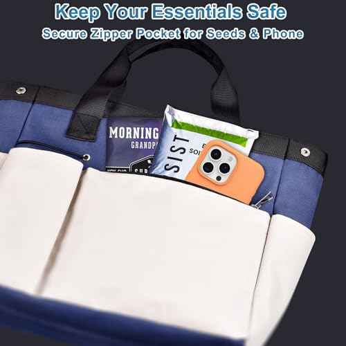 Garden Tool Bag Organizer, Heavy Duty Gardening Tote Bag with 7 Pockets and Zippers Pockets, Garden Home Tool Kits Organizer, (Tools are not included), Gray