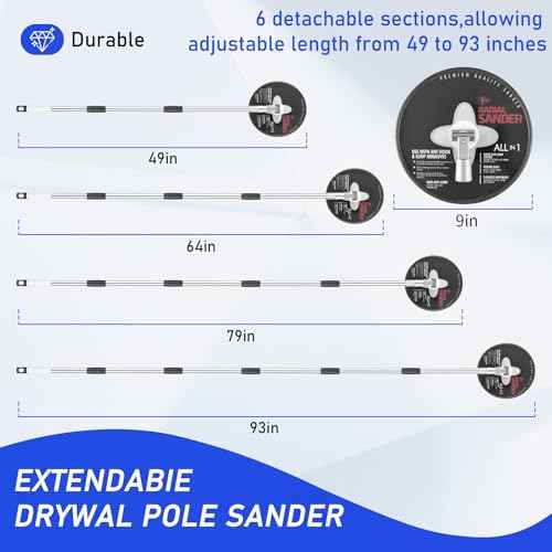 Pole Sander for Drywall, 9-Inch Radial Wall and Ceiling Sanding Machine with 93 Inch Adjustable Rod, 360¡Æ Rotating Circular Sanding Head for Easy Surface Smoothing, Perfect for Paint Preparation