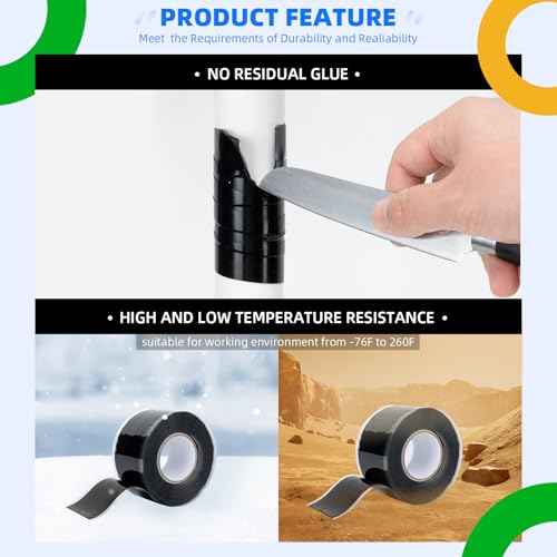 2 Rolls Rescue Tape Self-fusing Silicone Tape 1in(W) x 20ft(L) Waterproof Rubber Tape, Water Hose Leak Seal Pipe Plumbing Hose Repair Tape for Cable Insulating Strech Wrap Seal Black Grip Tape