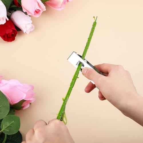 Gisafai 2 Pcs Rose Thorn Stripper Tool Thorn Remover Leaf Stripping Tool Stem and Leaf Remover Metal Flower Stripper for Outdoor Gardening Flower Arrangement Florist Supplies(Silver)