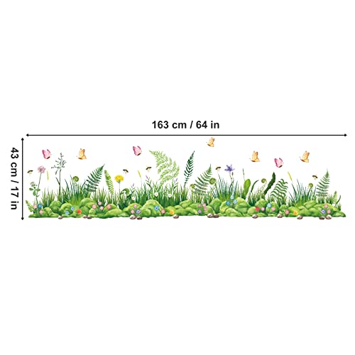 decalmile Green Grass Wall Decals Meadow Ferns Butterflies Wall Stickers Corner Bedroom Living Room Kitchen Wall Decor