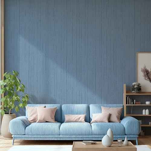 Grasscloth Peel and Stick Wallpaper Grey Blue 15.74" X 118.11" Fabric Textured Self-Adhesive Contact Paper Removable Vinyl Wall Paper Grass Cloth Linen Wallpapers for Bathroom Bedroom Cabinets Desk