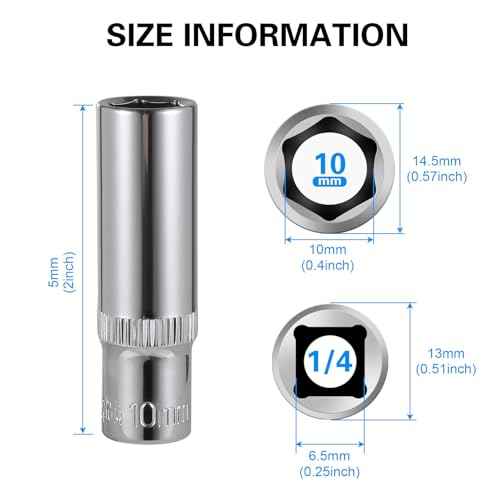 9-Piece 10mm Deep Sockets, 1/4-Inch Drive, 6-Point, Corrosion Resistance, Compatible with Standard Ratchet Wrenches and Tools