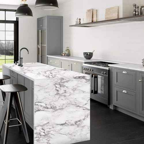 Mecpar Marble Contact Paper - 17.7 in x 19.7 ft Grey White Marble Peel and Stick Wallpaper for Furniture, Cabinets, Countertop, Kitchen