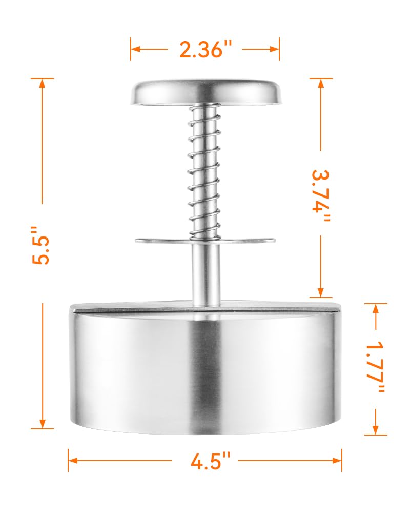 Brigii 304 Stainless Steel Burger Press - 4.5" Hamburger Patty Maker, Heavy Duty Stainless Steel Burger Press for Ground Beef, Burgers (Dishwasher Safe)