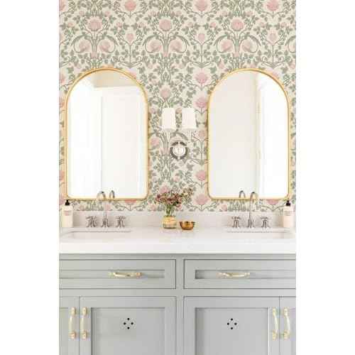 Peel and Stick Wallpaper Pink Floral Damask Wallpaper for Bedroom Decorative Self Adhesive Shelf Drawer Liner