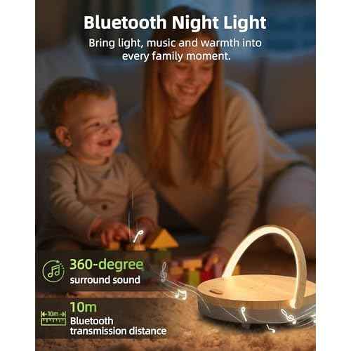 EZVALO Birthday Gifts for Women, Music Table Lamp with Wireless Charger, 4 in 1 Touch Bedside Lamp, Bluetooth Speaker, Phone Holder, Dimmable LED Night Lights Birthday Gifts for Women, Men, Dad, Mom