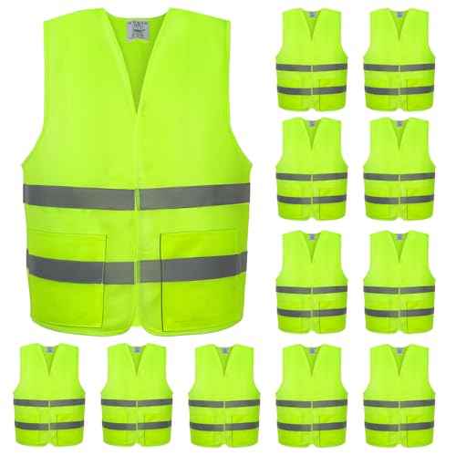 12 Pack Safety Vests with Pockets- Reflective High Visibility,Hi Vis Mesh Vest for Men/Women,Work,Construction,Walking
