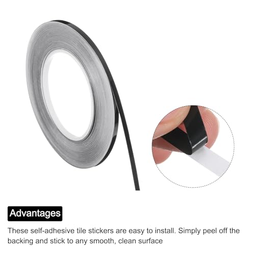 uxcell 0.2 Inch x 164Ft Foil Self Adhesive Tile Sticker Gap Sealing Tape Strip, Self Adhesive Metalized Polyester Film Tape for Graphic Arts, Wardrobe Crafts, Tile Trim Black