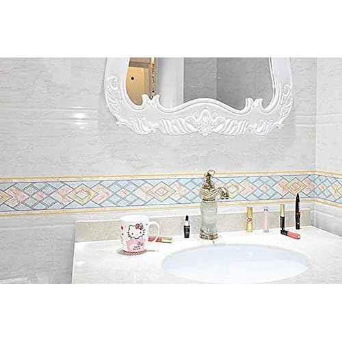 3D Self Adhesive Blue Diamond Waterproof Wallpaper Border Peel and Stick for Bathroom Kitchen Counter Top Tiles Sticker,4 Inch by 16.5 Feet