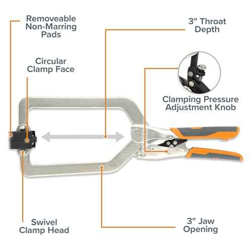 BORA Auto Adjust 6 inch Locking Vise Grip Clamp with Swivel Pads - Heavy Duty Multi Purpose Welding Clamps with Comfortable Grips Perfect C Clamp for Woodworking, Welding, and Metalworking