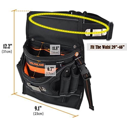 WELKINLAND 10-Pockets Electrician Tool Pouch with Belt Clip, Electricians Tool Pouches Bag, Tool Pouches, Electricians Tool Belt,Electrician Tool Belt