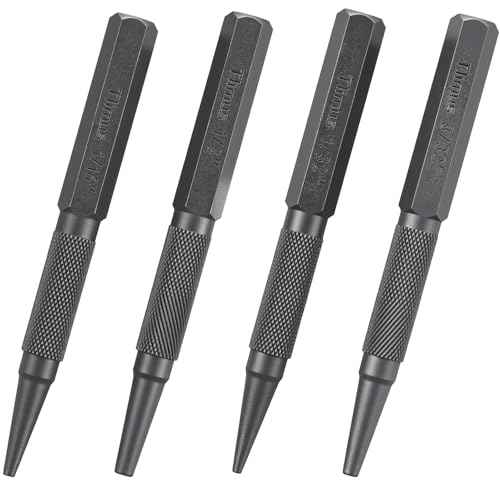 4PCS Nail Punch and Center Punch Set Nail Driver Tool Hardened Cr-V Steel Knurled Grip Punches Set 1/32", 1/16", 3/32" Nails Setter & 1/8" Center Punches Tool for Metal, Wood, Plastic