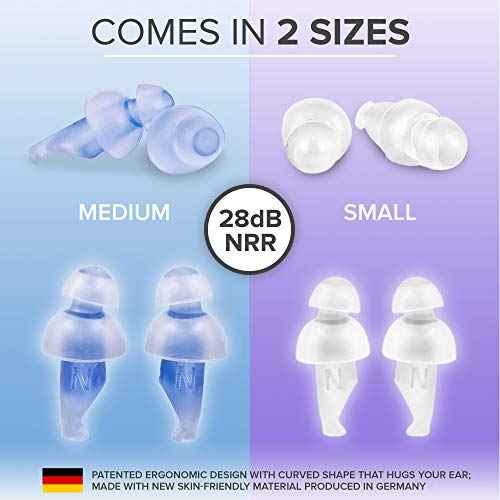 Ear Plugs for Sleeping by LaloLab | 2 Sizes Comfortable Reusable Noise Cancelling Earplugs for Sleep, Snoring, Travel & Work | Up to 28 dB NRR | Case & Gift Box | 2 Pairs, Medium & Small