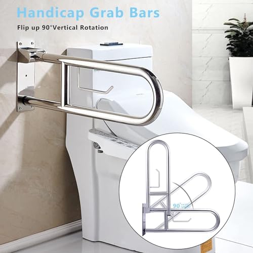 Toilet Grab Bar Stainless Steel Handicap Rails Grab Bars Bathroom Support for Elderly Disabled Safety Hand Railing Guard Frame Shower Assist Aid Handrails Hand Grips (23.6 Inches with Paper Holder)