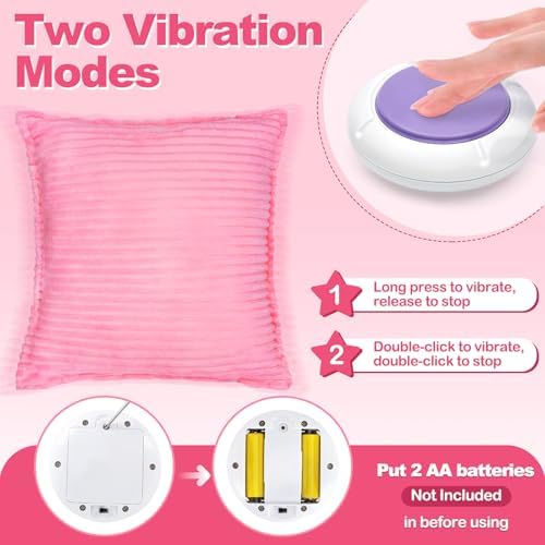 Subao 12" Vibrating Sensory Toddler Pillow with Two Textures, Sensory Toys for Kids with Autism, Birthday Xmas Gifts for Ages 4-10, Pink