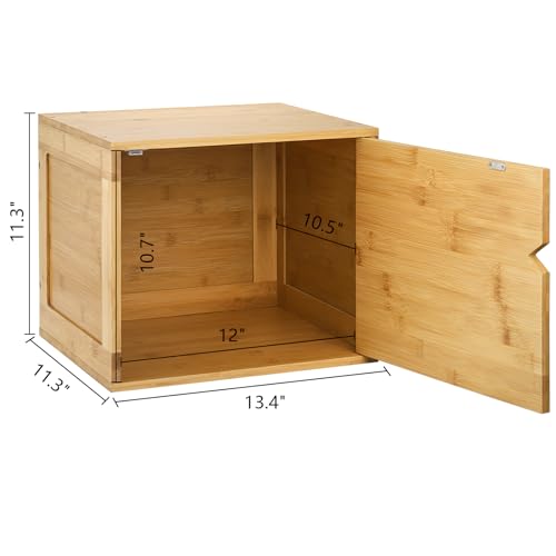 Fasmov Cube Storage Organizer, Bamboo Cube Bookshelf, Stackable Connect Storage Cube Cubby Organizer with Door, Stackable Cubes Bin for Bedroom, Home and Office