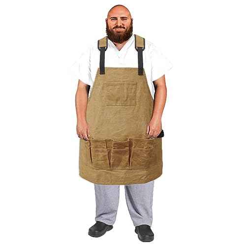 Urby Big and Tall Plus Size Work Apron: Flame Resistant Leather Welding Apron, Wood and Workshop Canvas. Butcher Rubber.