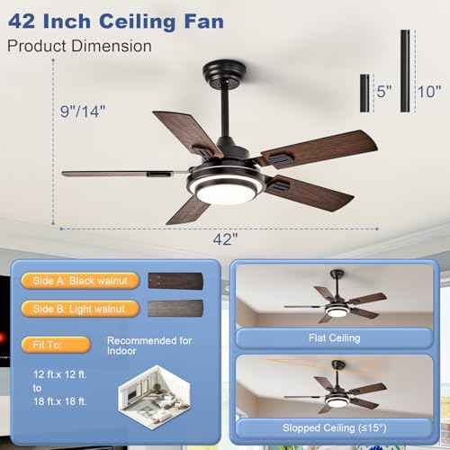 Depuley 42-Inch Ceiling Fan with Light: Walnut Ceiling Fans with 5 Blades Dual Finish Reversible - Farmhouse Ceiling Fan with Remote Control for Living Room Outdoor Patios