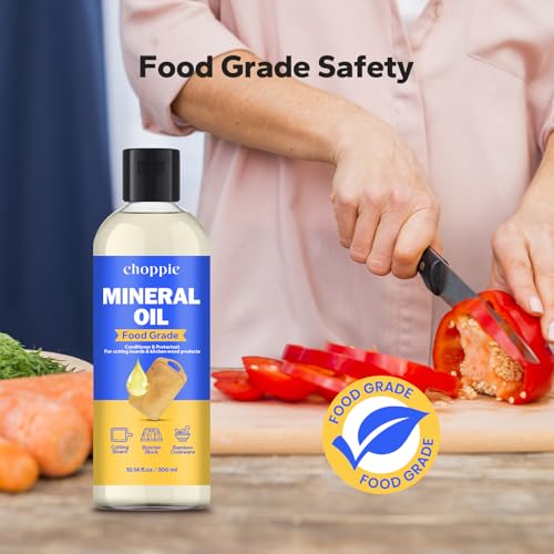 Choppie Mineral Oil (10.14 fl.oz), Food Grade Mineral Oil for Cutting Boards, Butcher Block Oil for Maintaining Wooden and Bamboo Cutting Boards, Prevents Drying and Cracking