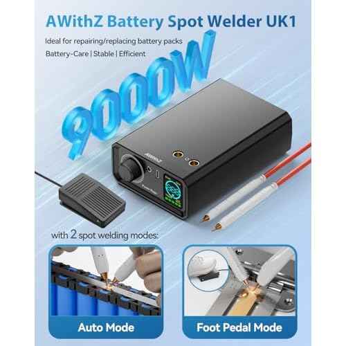 9000W Battery Spot Welder, Rotary Knob Operation 100 Gears Adjustable Foot Pedal Operated, 0.1-0.3mm Spot Welder with Dual Pulse Output, Portable Spot Welder for Making DIY Battery Packs (UK1)