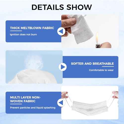 Individually Wrapped Disposable White Mask for Adults Men Women Teen Boys Girls 3-Ply Filter Protection Breathable Soft Face Cover with Longer Earloops 50 Pack Latex-free Large