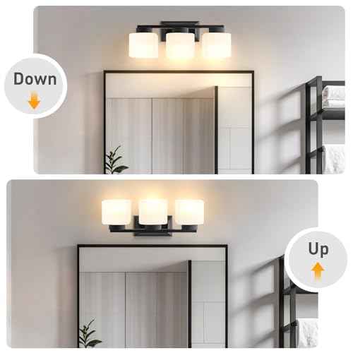 3-Light Bathroom Light Fixtures - Black Bathroom Vanity Lights with Frosted Glass Shade Modern Bathroom Lighting Fixtures Over Mirror - Wall Sconce Lamps for Bedroom,Living Room,Hallway