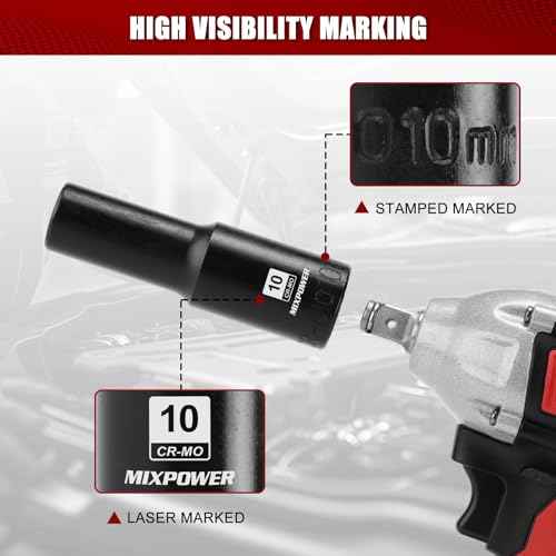 MIXPOWER 3/8" Drive Deep Magnetic Impact Socket, 6 Point, 10mm, Metric, CR-MO