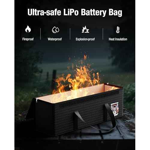 Ebike battery bag, LiFePO4 Lithium Battery Fireproof Bag, Large Capacity Explosion-proof Lipo Battery Case for Charging & Storage, Waterproof Safe Box Compatible with Super73(16x4.7x5 Inches)