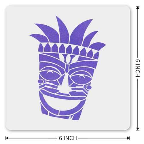 MAGJUCHE Tiki Hawaiian Stencil 6 Inches, Reusable Luau Tropical Stencil for Painting DIY Crafts Decor