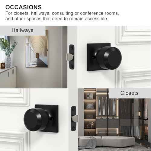 goldenwarm Matte Black Closet Door Knobs, Passage Door Knobs, Black Door Knob Interior No Lock for Closet Hallway 6 Pack