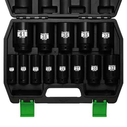 1/2" Drive Deep 6-Point Impact Socket Set, 13-Piece Spindle Axle Nut Impact Socket Set, Cr-Mo, Metric (17mm to 41mm), Enhanced Storage Case