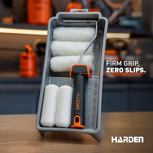 Professional 4 inches 7-Piece Paint Roller Brush Set ? Includes Foam & Polyester Acrylic Rollers, Silver Paint Trap, TPR Handle ? Ideal for Smooth Finishes on All Paint Types
