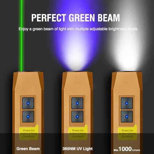 Rechargeable EDC Flashlight USB C with White Light, UV and Green Beam 1000 Lumens Portable Flat Flashlight,Programming dimming£¬for Night Duty, Emergency Repair Brown