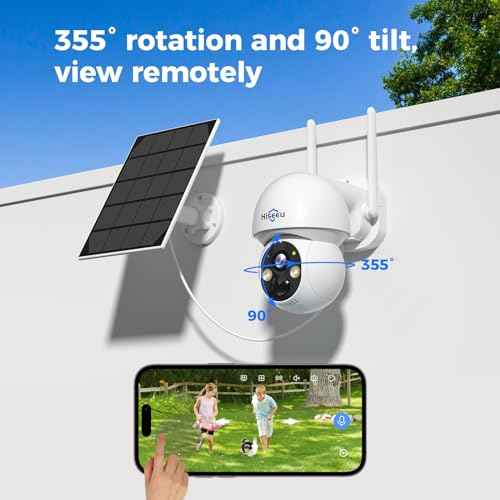 Hiseeu Solar Wireless Security Camera, 2.4G WiFi, Full HD Night Vision, Pan-Tilt Control, Smart Motion Detection, Two-Way Audio, IP66 Waterproof, 100% Wireless Camera Ideal for Home & Business