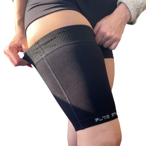 Thigh Compression Sleeve – Hamstring, Quadriceps, Groin Pull and Strains – Running, Basketball, Tennis, Soccer, Sports – Athletic Thigh Support (Single) (2 Sleeves - Midnight Black, S)